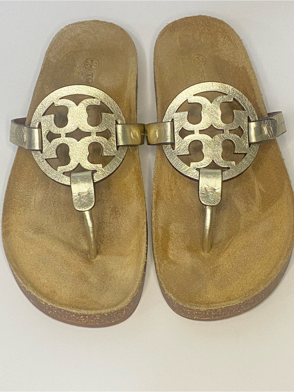 Tory Burch Miller Cloud Metallic Gold Cork Footbed Thong Sandals size 10 EUC - Picture 4 of 11